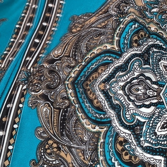 Studio One New York Long Sleeve Shift Dress Turquoise Paisley Print Size Small - Picture 4 of 9